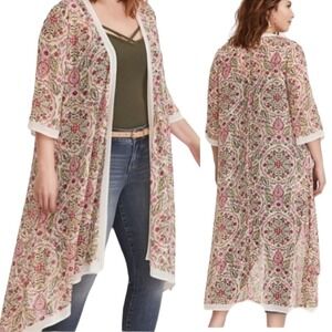 🍀Torrid Womens Robe Multicolor Floral Silky Kimono Sleeve Open Front Plus 1X/2X